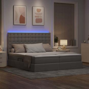 Bett mit LED-Lichtleisten mit Kopfteil Taupe 200 x 200 cm Stoff