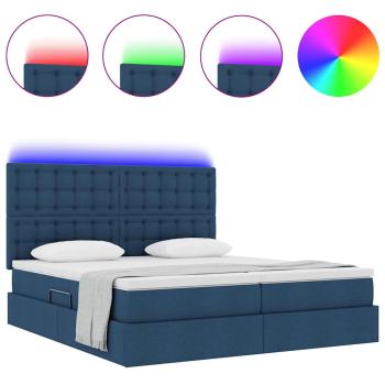 Bett mit LED-Lichtleisten mit Kopfteil Blau 200 x 200 cm Stoff