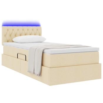 Bett mit Stauraum und LED mit Matratze Creme 90 x 200 cm Stoff