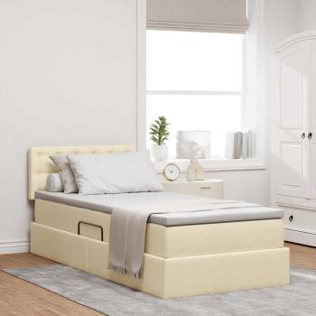 ARDEBO.de - Bett mit Stauraum und LED mit Matratze Creme 90 x 200 cm Stoff