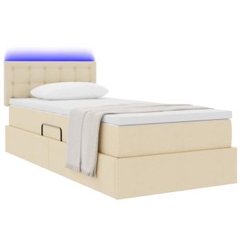 Bett mit Stauraum und LED mit Matratze Creme 90 x 200 cm Stoff