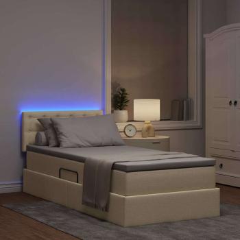 Bett mit Stauraum und LED mit Matratze Creme 90 x 200 cm Stoff