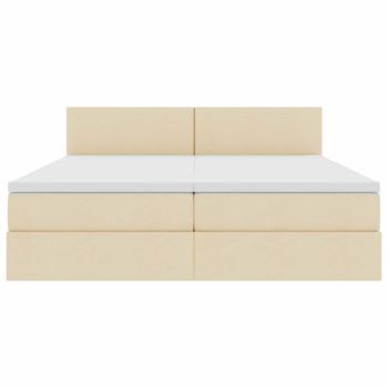 Bett mit LED-Lichtleisten mit Kopfteil Creme 180 x 200 cm Stoff