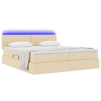 Bett mit LED-Lichtleisten mit Kopfteil Creme 180 x 200 cm Stoff