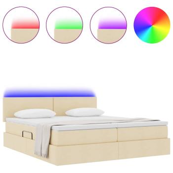 Bett mit LED-Lichtleisten mit Kopfteil Creme 180 x 200 cm Stoff