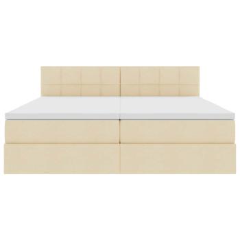 Bett mit LED-Lichtleisten mit Kopfteil Creme 180 x 200 cm Stoff