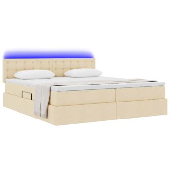 Bett mit LED-Lichtleisten mit Kopfteil Creme 180 x 200 cm Stoff