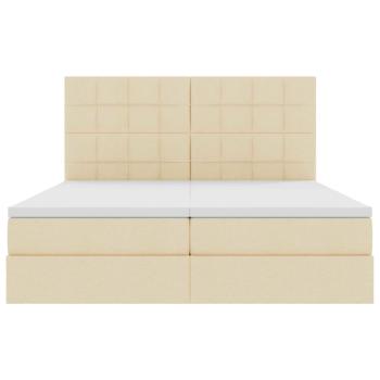 Bett mit LED-Lichtleisten mit Kopfteil Creme 180 x 200 cm Stoff