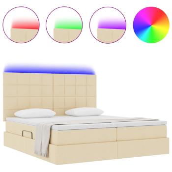 Bett mit LED-Lichtleisten mit Kopfteil Creme 180 x 200 cm Stoff