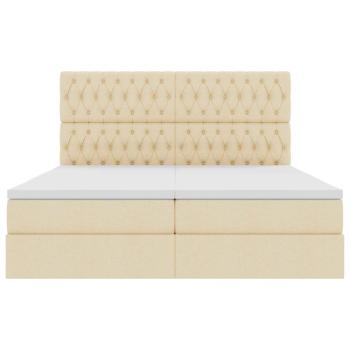 Bett mit LED-Lichtleisten mit Kopfteil Creme 180 x 200 cm Stoff