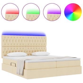 Bett mit LED-Lichtleisten mit Kopfteil Creme 180 x 200 cm Stoff