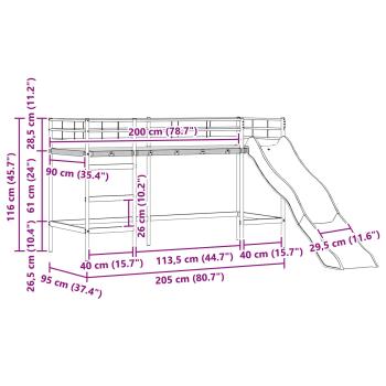 Kinder-Loftbett mit Rutsche Weiß und Anthrazit 90 x 200 cm