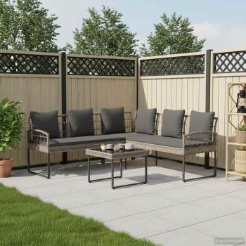 Garten-Sofaset mit Kissen 2 pcs Grau Polyrattan und Stahl