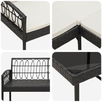 Garten-Sofaset mit Kissen 2 pcs Schwarz Polyrattan und Stahl