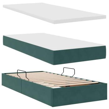 ARDEBO.de - Bett mit Stauraum und LED mit LED Dunkelgrün 90 x 190 cm Samt