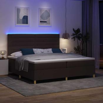 LED Boxspringbett mit Matratze Dunkelbraun 200 x 200 cm Stoff