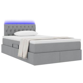 Bett mit Stauraum und LED mit LED Hellgrau 120 x 200 cm Stoff