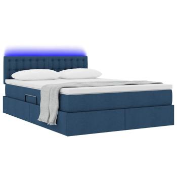 Bett mit Stauraum und LED mit Matratze Blau 140 x 200 cm Stoff
