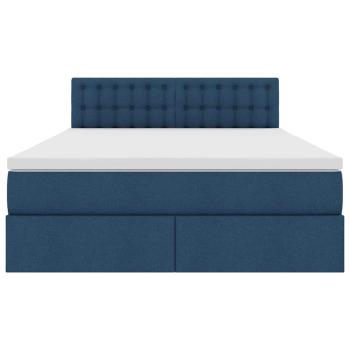 Bett mit Stauraum und LED mit Matratze Blau 140 x 200 cm Stoff
