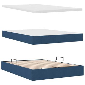 Bett mit Stauraum und LED mit Matratze Blau 140 x 200 cm Stoff