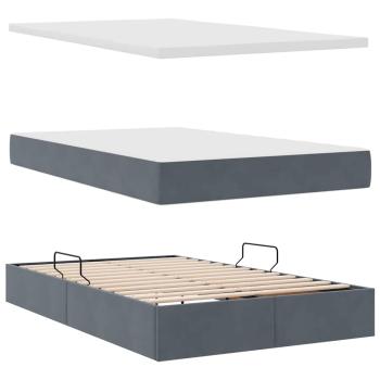 ARDEBO.de - Bett mit Stauraum und LED mit LED Dunkelgrau 120 x 190 cm Samt