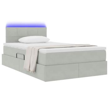 Bett mit Stauraum und LED mit LED Hellgrau 120 x 190 cm Samt
