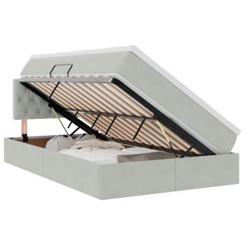 Bett mit Stauraum und LED mit LED Hellgrau 120 x 190 cm Samt