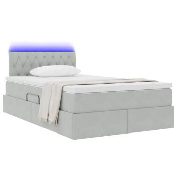 Bett mit Stauraum und LED mit LED Hellgrau 120 x 190 cm Samt