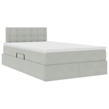 ARDEBO.de - Bett mit Stauraum und LED mit LED Hellgrau 120 x 190 cm Samt