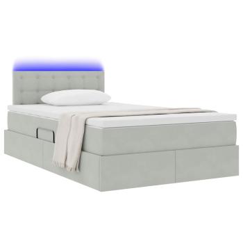Bett mit Stauraum und LED mit LED Hellgrau 120 x 190 cm Samt