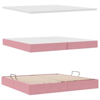 Bett mit Stauraum und LED mit Matratze Rosa 200 x 200 cm Samt
