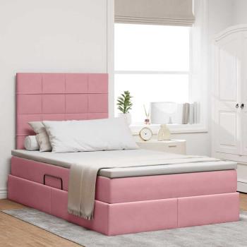 ARDEBO.de - Bett mit Stauraum und LED mit Matratze Rosa 120 x 200 cm Samt