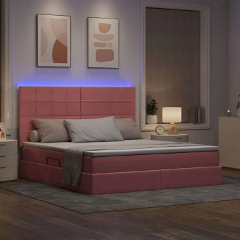 Bett mit Stauraum und LED mit Matratze Rosa 180 x 200 cm Samt