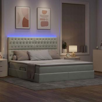 Bett mit Stauraum und LED mit LED Hellgrau 160 x 200 cm Samt