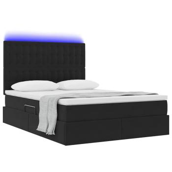 Bett mit Stauraum und LED mit LED Schwarz 140 x 190 cm Samt