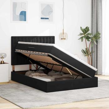 Bett mit Stauraum und LED mit LED Schwarz 140 x 190 cm Samt