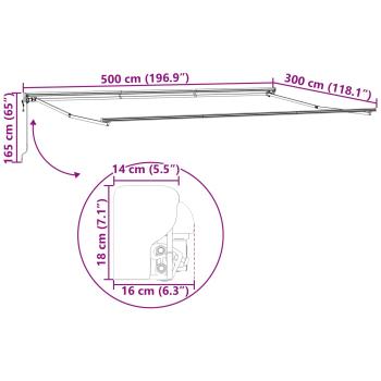 Einziehbare Markise Anthrazit und Weiß 500 x 300 cm