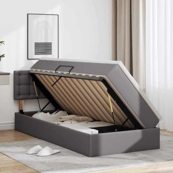 Bett mit Stauraum und LED Grau 100 x 200 cm Kunstleder