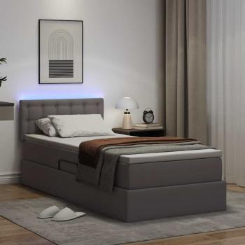 Bett mit Stauraum und LED Grau 100 x 200 cm Kunstleder