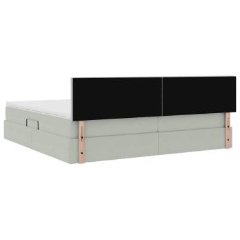 Bett mit Stauraum und LED mit LED Hellgrau 200 x 200 cm Samt