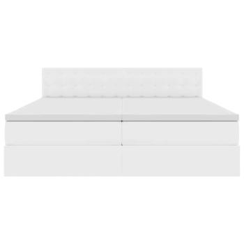 Bett mit Stauraum und LED Reinweiß 200 x 200 cm Kunstleder