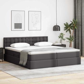 ARDEBO.de - Bett mit Stauraum und LED mit LED Grau 200 x 200 cm Kunstleder