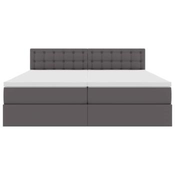 Bett mit Stauraum und LED mit LED Grau 200 x 200 cm Kunstleder