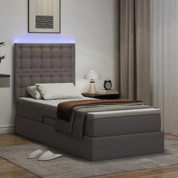 Bett mit Stauraum und LED Grau 100 x 200 cm Kunstleder