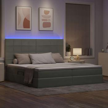 Bett mit Stauraum und LED mit LED Hellgrau 200 x 200 cm Samt