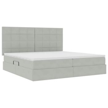 Bett mit Stauraum und LED mit LED Hellgrau 200 x 200 cm Samt