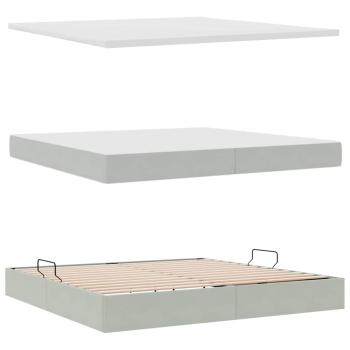 Bett mit Stauraum und LED mit LED Hellgrau 200 x 200 cm Samt