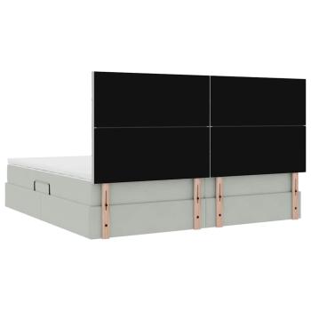 Bett mit Stauraum und LED mit LED Hellgrau 200 x 200 cm Samt