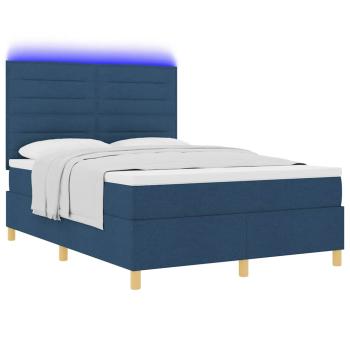 LED Boxspringbett mit Matratze Blau 160 x 200 cm Stoff