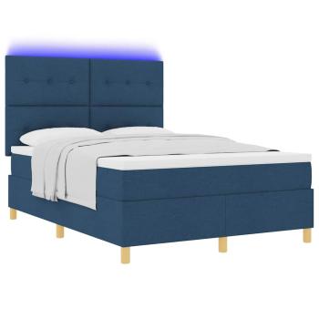 LED Boxspringbett mit Matratze Blau 160 x 200 cm Stoff